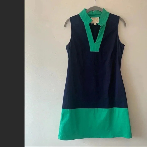 Sail To Sable colorblock shift dress stretch cotton navy  sleeveless XS - Picture 2 of 7